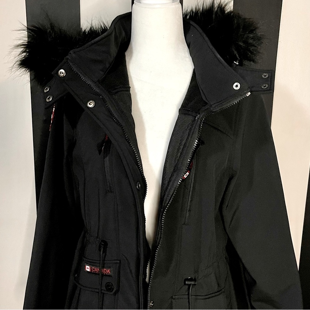 CANADA WEATHER GEAR Black Faux Fur Cinch-Waist Hooded Anorak - Large - Picture 8 of 11